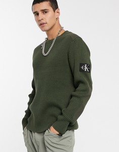 Джемпер цвета хаки с нашивкой-монограммой на рукаве Calvin Klein Jeans-Зеленый