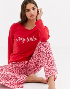 Красный пижамный комплект с леопардовым принтом Loungeable stay wild