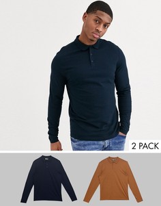 Набор из 2 поло из органического хлопка с длинными рукавами ASOS DESIGN, скидка-Мульти