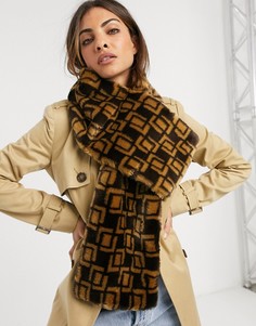 Шарф из искусственного меха с монограммой ASOS DESIGN-Коричневый