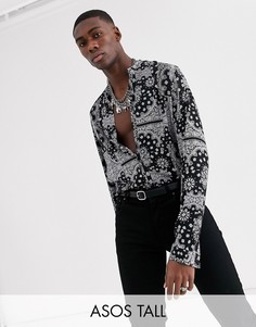 Рубашка классического кроя с принтом пейсли и воротником на пуговице ASOS DESIGN Tall-Черный