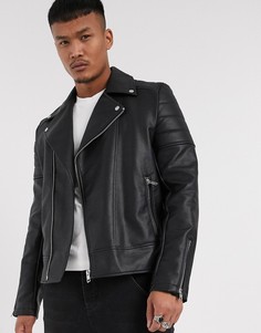 Черная байкерская куртка из искусственной кожи ASOS DESIGN-Черный
