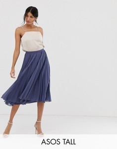 Плиссированная юбка миди ASOS DESIGN Tall-Синий