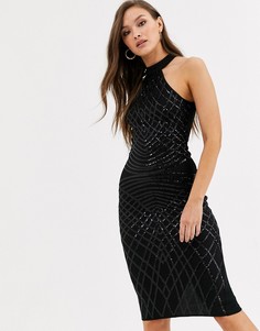 Черное платье мини с пайетками и высоким воротником AX Paris-Черный