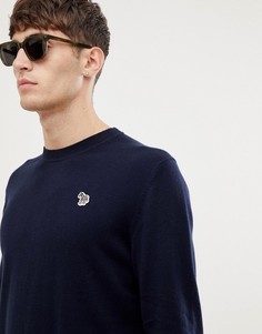 Темно-синий джемпер из мериносовой шерсти с круглым вырезом и логотипом PS Paul Smith