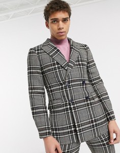 Приталенный пиджак в клетку с добавлением шерсти ASOS DESIGN-Бежевый
