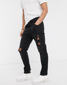 Черные джинсы-морковки с рваной отделкой ASOS DESIGN-Черный