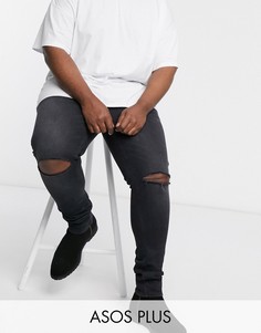 Черные супероблегающие джинсы с рваными коленями ASOS DESIGN Plus-Черный