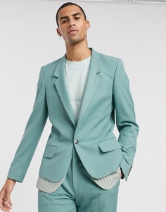 Зеленый двухслойный приталенный пиджак в полоску ASOS DESIGN