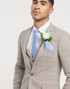 Супероблегающий пиджак в клетку с добавлением шерсти ASOS DESIGN wedding-Бежевый