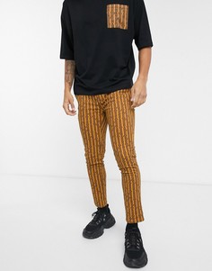 Брюки скинни от комплекта с принтом монограммы ASOS DESIGN-Коричневый
