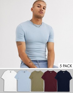 Обтягивающая футболка из органического хлопка с круглым вырезом ASOS DESIGN - Набор из 5 шт. со скидкой-Мульти