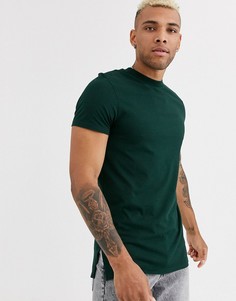 Зеленая длинная футболка с круглым вырезом и боковыми разрезами ASOS DESIGN-Зеленый