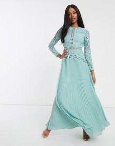 Кружевное платье макси со вставками и плиссированной юбкой ASOS DESIGN-Синий