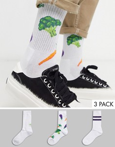 Набор из 3 пар спортивных носков с принтом ASOS DESIGN-Белый