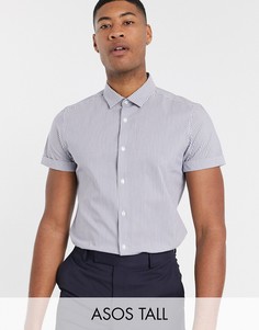 Синяя приталенная рубашка в полоску ASOS DESIGN Tall-Темно-синий