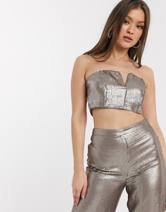 Кроп-топ от комплекта в стиле бандо с пайетками ASOS DESIGN-Серебряный