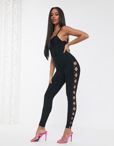 Бандажный премиум-комбинезон с решеткой из бретелек ASOS DESIGN-Черный