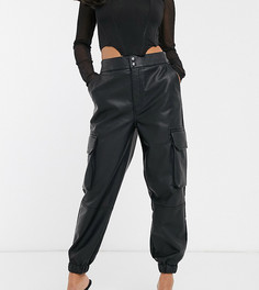 Узкие брюки из искусственной кожи в стиле милитари ASOS DESIGN Petite-Черный