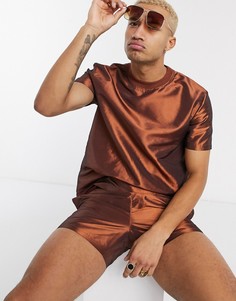 Свободная футболка цвета металлик от комплекта ASOS DESIGN-Коричневый