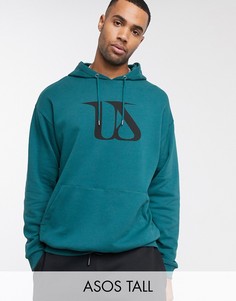 Зеленый свободный худи с принтом на груди ASOS DESIGN Tall