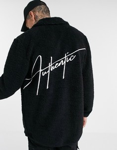Черная oversized-куртка Харрингтон из искусственного меха ASOS DESIGN-Черный