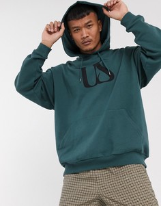 Зеленый худи свободного кроя с принтом на груди ASOS DESIGN