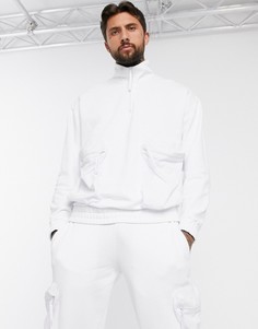 Белый oversize-свитшот с молнией и карманами в стиле милитари от комплекта ASOS DESIGN