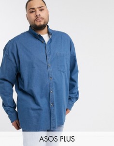 Классическая джинсовая рубашка с пуговицами под рог ASOS DESIGN Plus-Синий