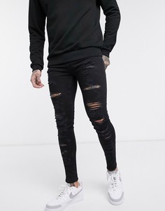 Черные джинсы с напылением и рваной отделкой Topman-Черный