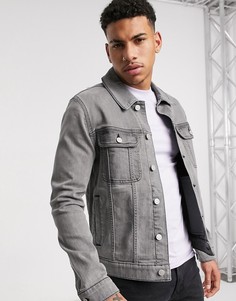 Серая джинсовая куртка зауженного кроя ASOS DESIGN-Серый