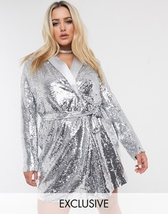 Серебристое платье-пиджак с пайетками Unique 21-Серебряный Unique21 Hero