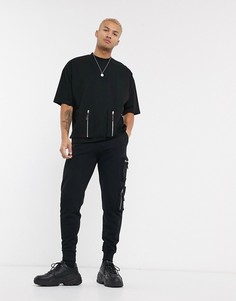 Черная oversized-футболка с карманами на молнии от комплекта ASOS DESIGN-Черный