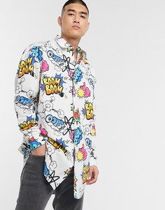 Длинная oversized-рубашка с надписью в стиле комиксов ASOS DESIGN-Белый
