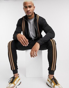 Черный приталенный спортивный костюм с отделкой кантом ASOS DESIGN