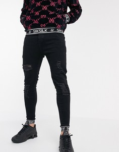 Черные джинсы скинни с потертостями Siksilk x Dani Alves-Черный