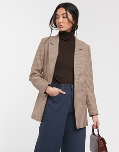 Светло-коричневый двубортный пиджак в клетку Selected Femme-Мульти