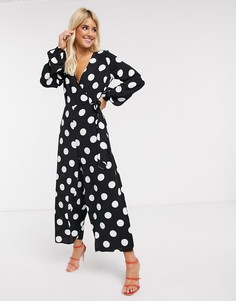 Комбинезон в горошек с запахом и завязкой ASOS DESIGN-Мульти