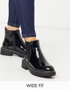 Черные лакированные ботинки для широкой стопы на массивной подошве River Island-Черный