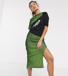 Платье миди с сетчатыми вставками и сборками DB Berdan-Зеленый