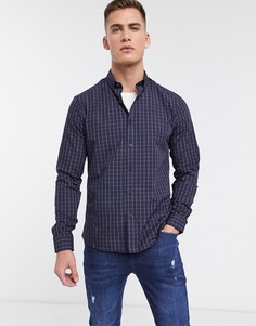 Темно-синяя рубашка в клетку с длинными рукавами Topman-Темно-синий