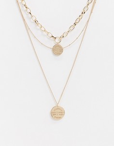 Золотистое ожерелье из нескольких цепочек с массивными подвесками Pieces-Золотой