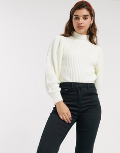 Джемпер крупной вязки в рубчик с объемными рукавами ASOS DESIGN-Кремовый
