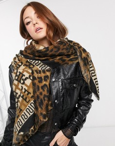 Шарф с узором в клетку и монограммами River Island-Коричневый