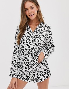 Разноцветный атласный пижамный комплект с отложным воротником и далматиновым принтом Loungeable Luxe-Мульти