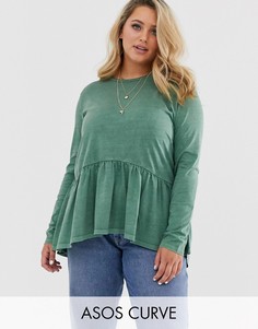 Свободный топ с длинными рукавами ASOS DESIGN Curve-Зеленый