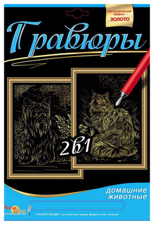 Гравюра 2 в 1, Формат А4, Кошка И Щенок Рыжий кот