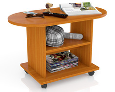 Овальный стол журнальный колесные опоры Мебельный Двор СЖ-1 вишня 82х42х52