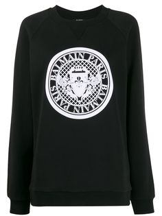 Balmain толстовка в рубчик с круглым вырезом и логотипом