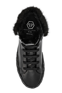 Черные кеды с меховой отделкой Philipp Plein